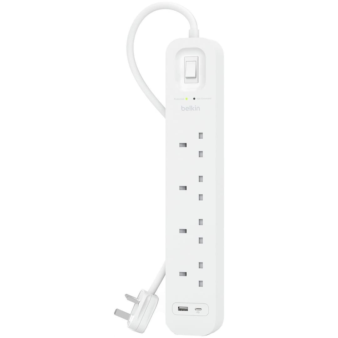 Belkin 4 Socket 2m USB A & C Surge Protected Extension Lead - Image 1