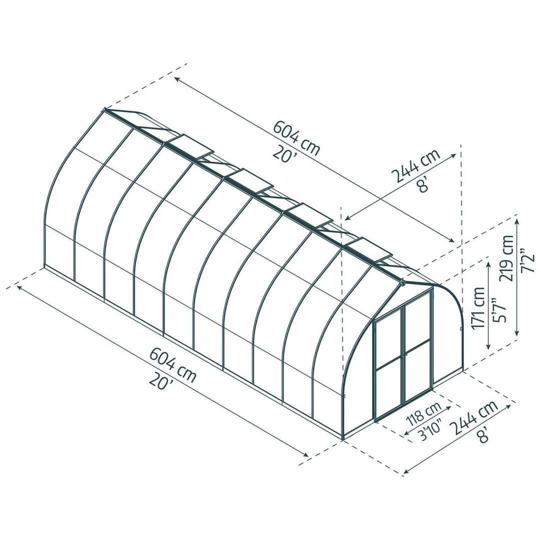 Palram Canopia Bella Silver Greenhouse - 8 x 20ft - Image 2