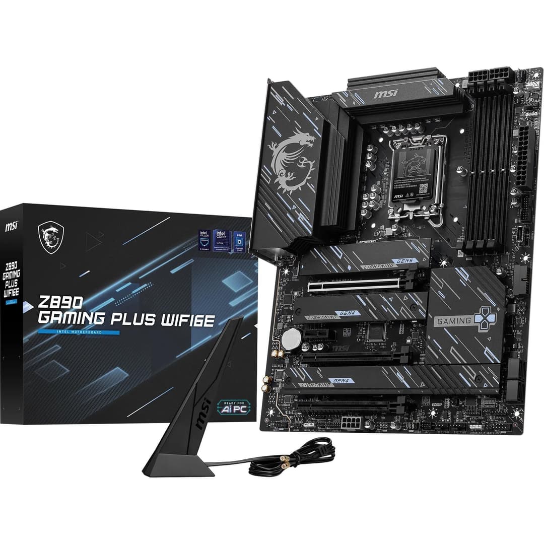 MSI Z890 GAMING PLUS WIFI6E Motherboard, ATX - Supports Intel Core Ultra Processors (Series 2), LGA 1851, DDR5 Memory Boost (up to 9200+ MT/s OC), PCIe 5.0 x16, M.2 Gen5, Killer 5G LAN, Wi-Fi 6E - Image 1