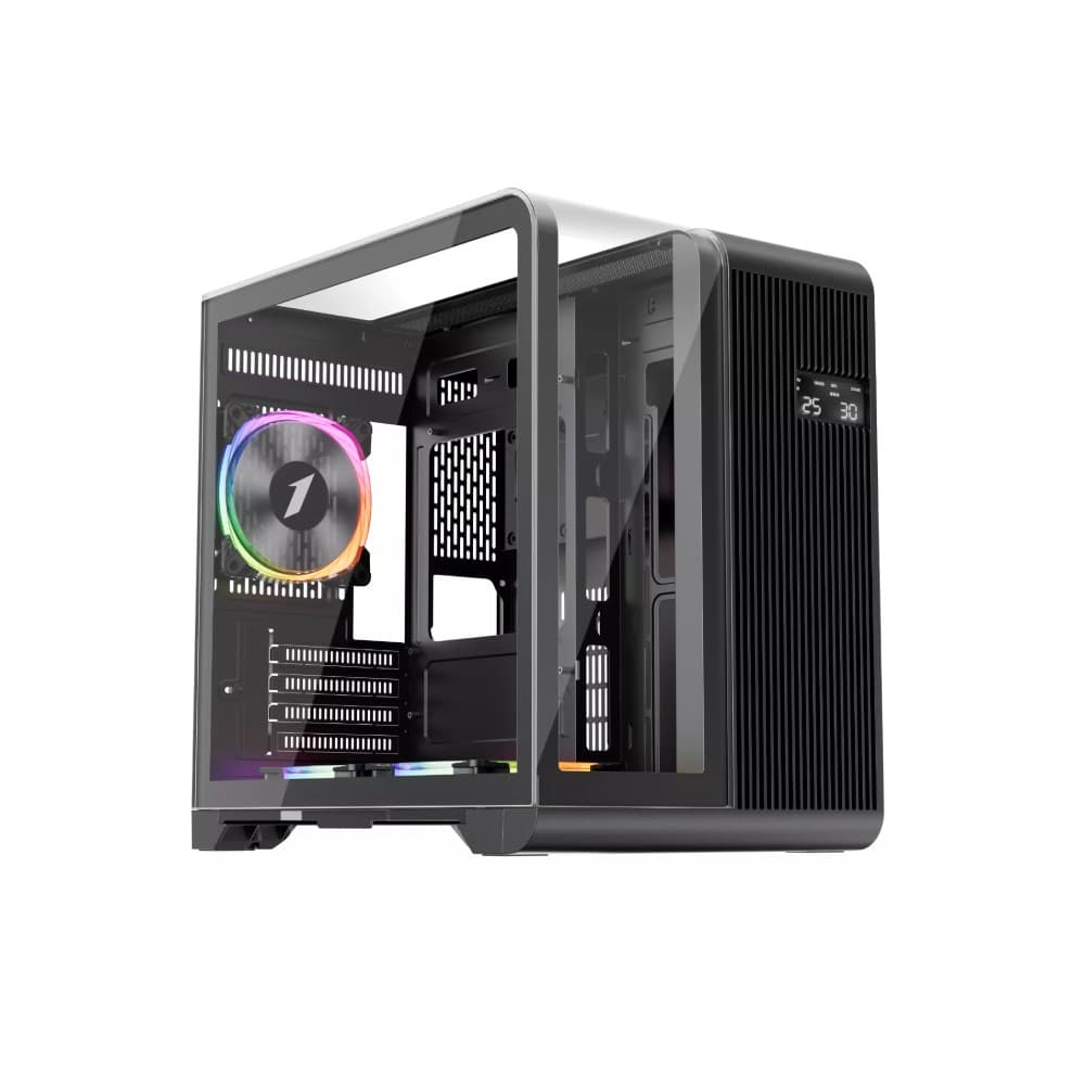 1st Player RT5 BK Tempared Glass Micro Tower Gaming PC Case with 3 x RGB Fans