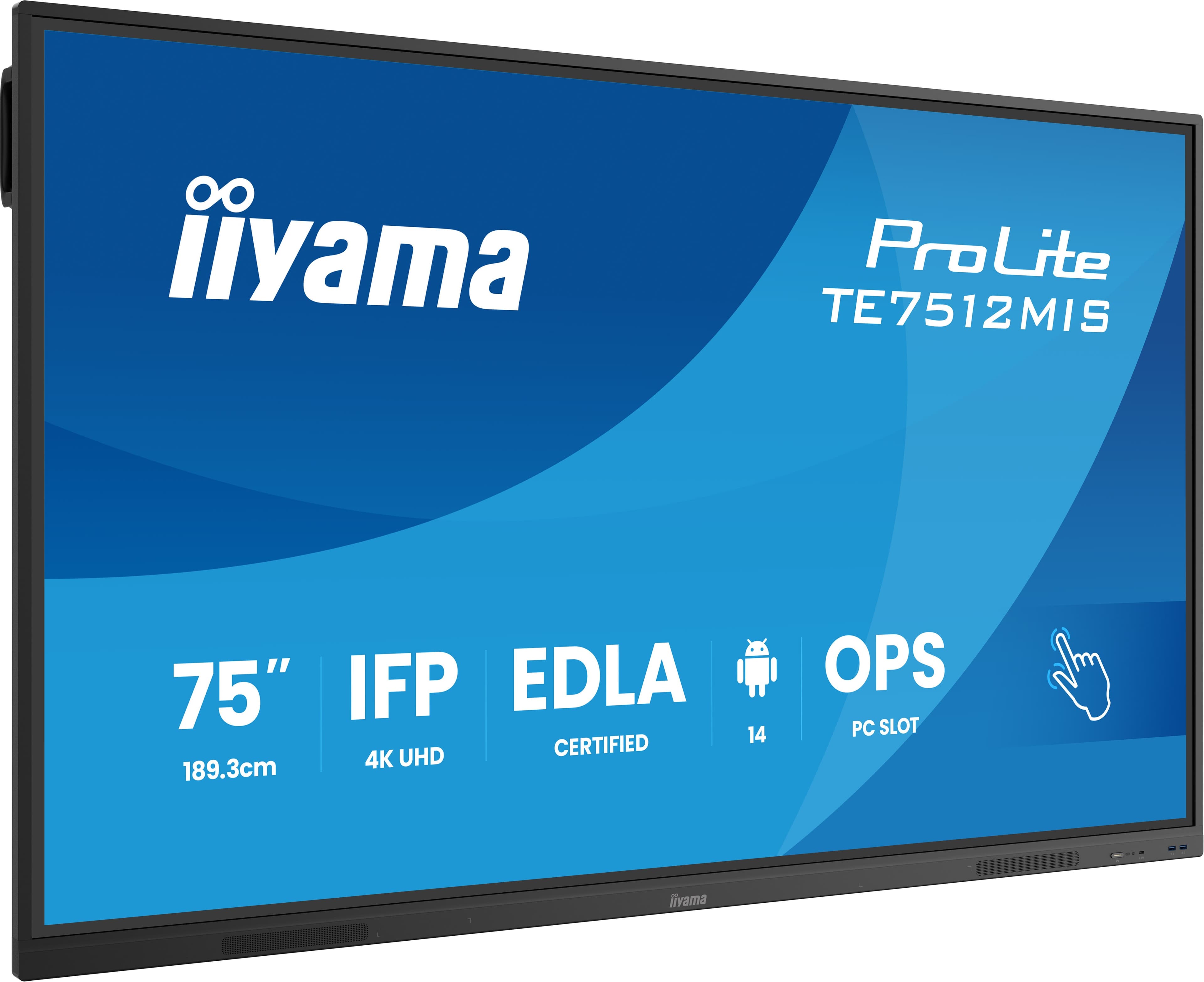 iiyama TE7512MIS-B4AG Signage Display Kiosk design 190.5 cm (75") LCD Wi-Fi 400 cd/m² 4K Ultra HD Black Touchscreen Built-in processor Android 24/7