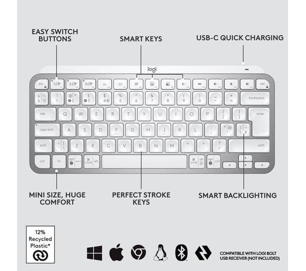 Logitech MX Keys Mini Wireless Keyboard - Pale Grey - Image 6