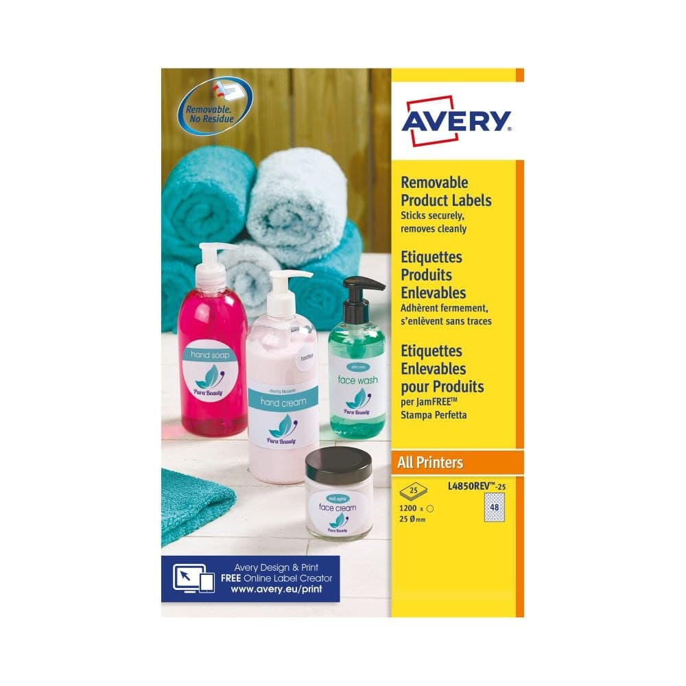 Avery L4850REV-25 25mm White Removable Round Labels 25 Sheets - 48 Labels per Sheet - 1200 Labels