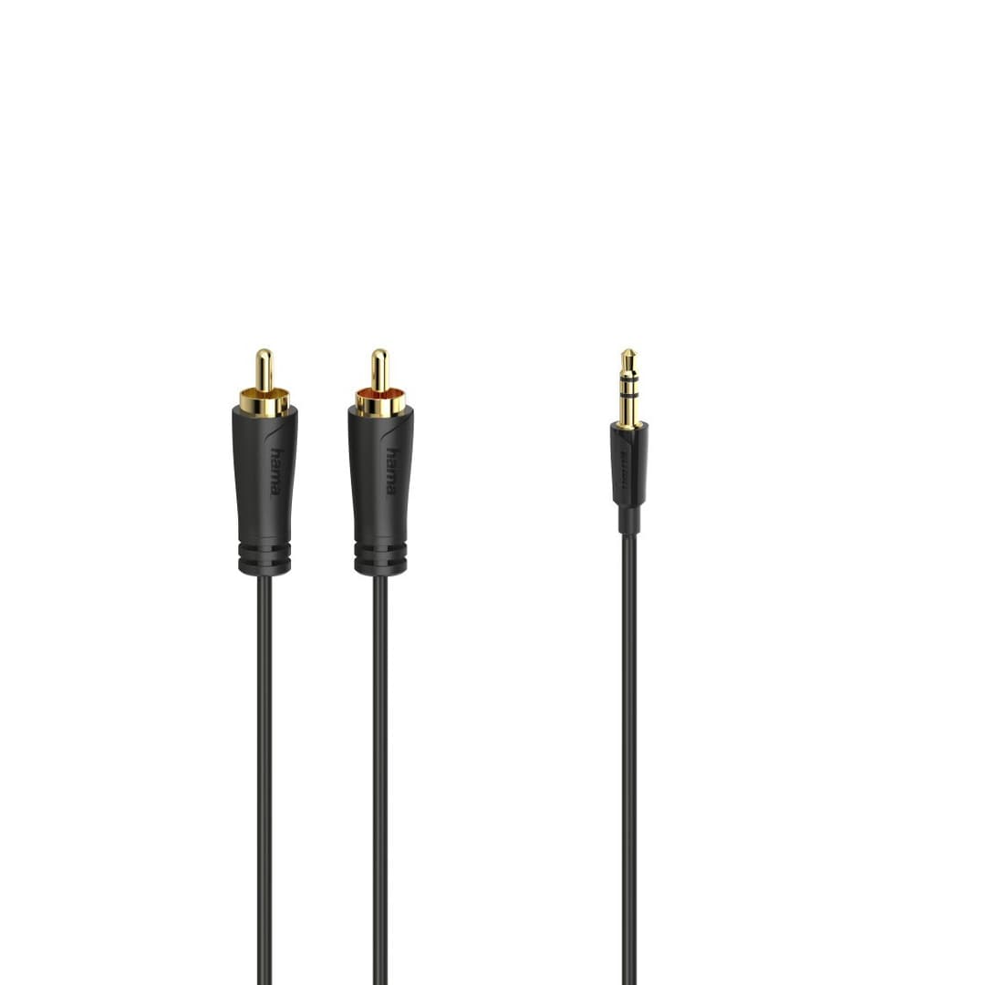 Hama 00205260 Audio Cable, 3.5mm Jack Plug to 2 x RCA Plugs, Gold-Plated, 1.5 m, Black - Image 1