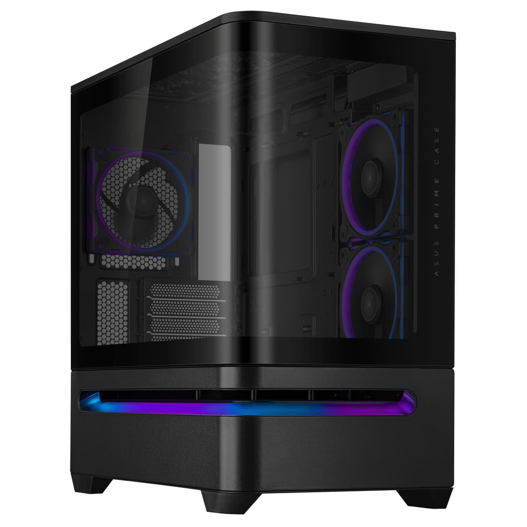 ASUS Prime AP202 ARGB Micro-ATX Curved Tempered Glass PC Case with 3 x 120mm ARGB Fans - Black - Image 1