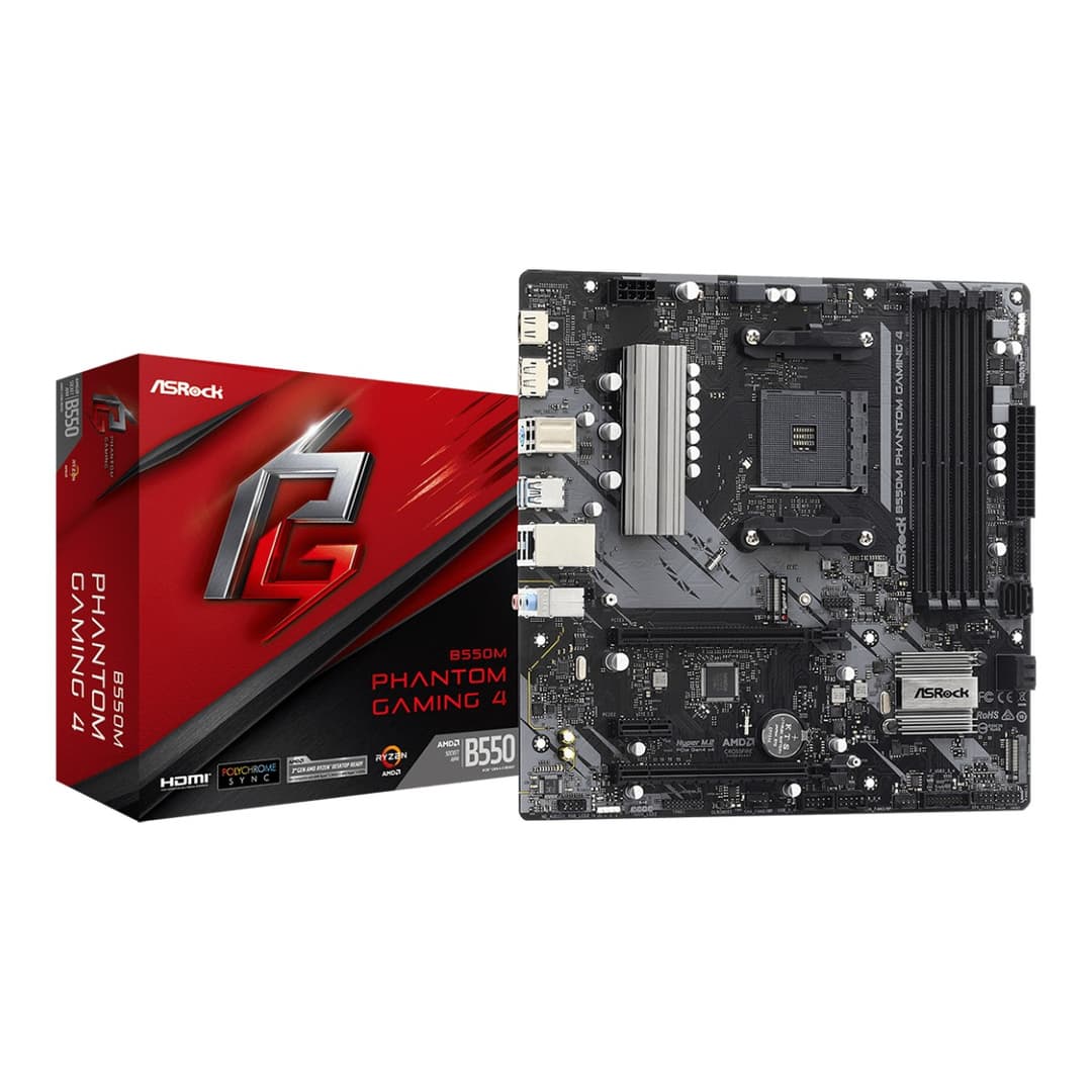 Asrock B550M PHANTOM GAMING 4 AMD B550 DDR4 Micro-ATX Socket AM4 Motherboard - Image 1