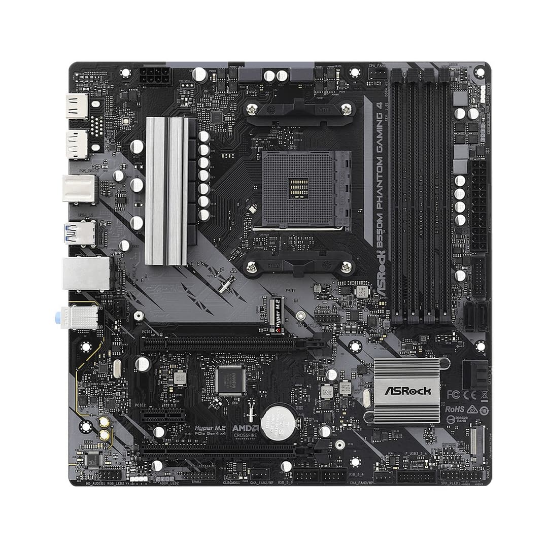 Asrock B550M PHANTOM GAMING 4 AMD B550 DDR4 Micro-ATX Socket AM4 Motherboard - Image 2