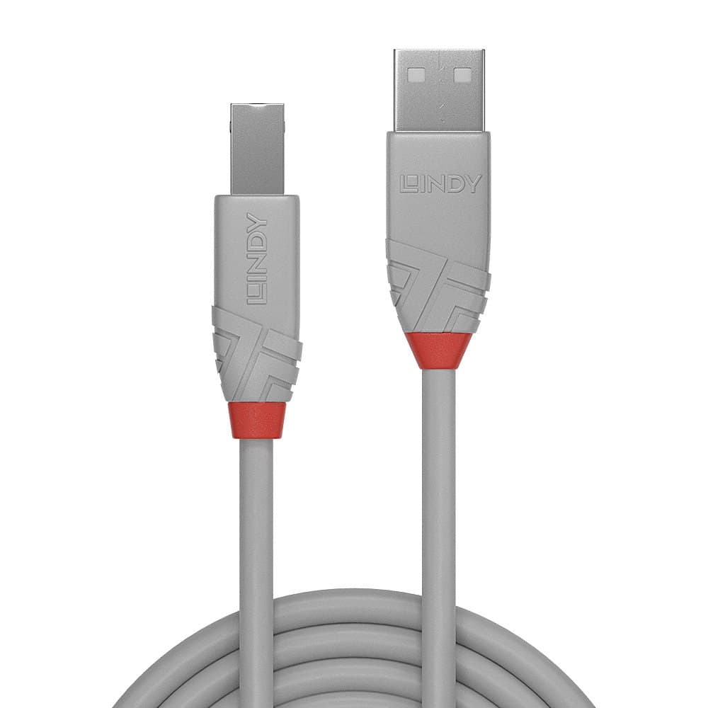 Lindy 3m USB 2.0 Type A to B Cable, Anthra Line, Grey - Image 2