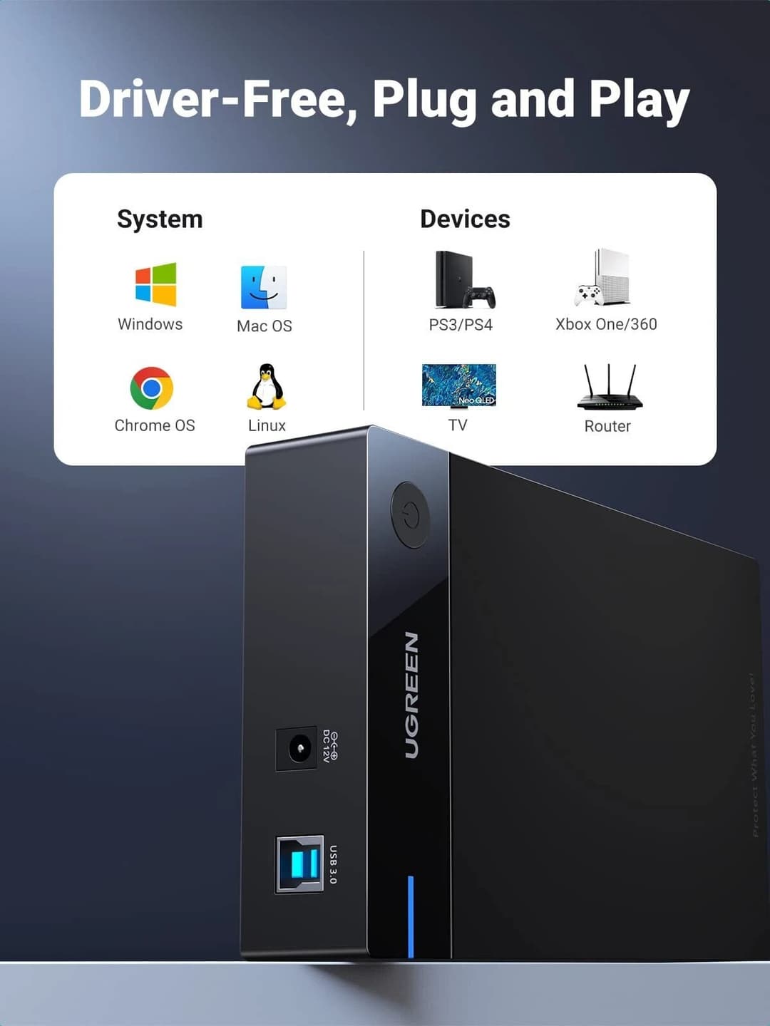UGREEN Hard Drive Enclosure USB 3.0 to SATA HDD Caddy for 2.5 3.5 inch SSD HD - Image 3