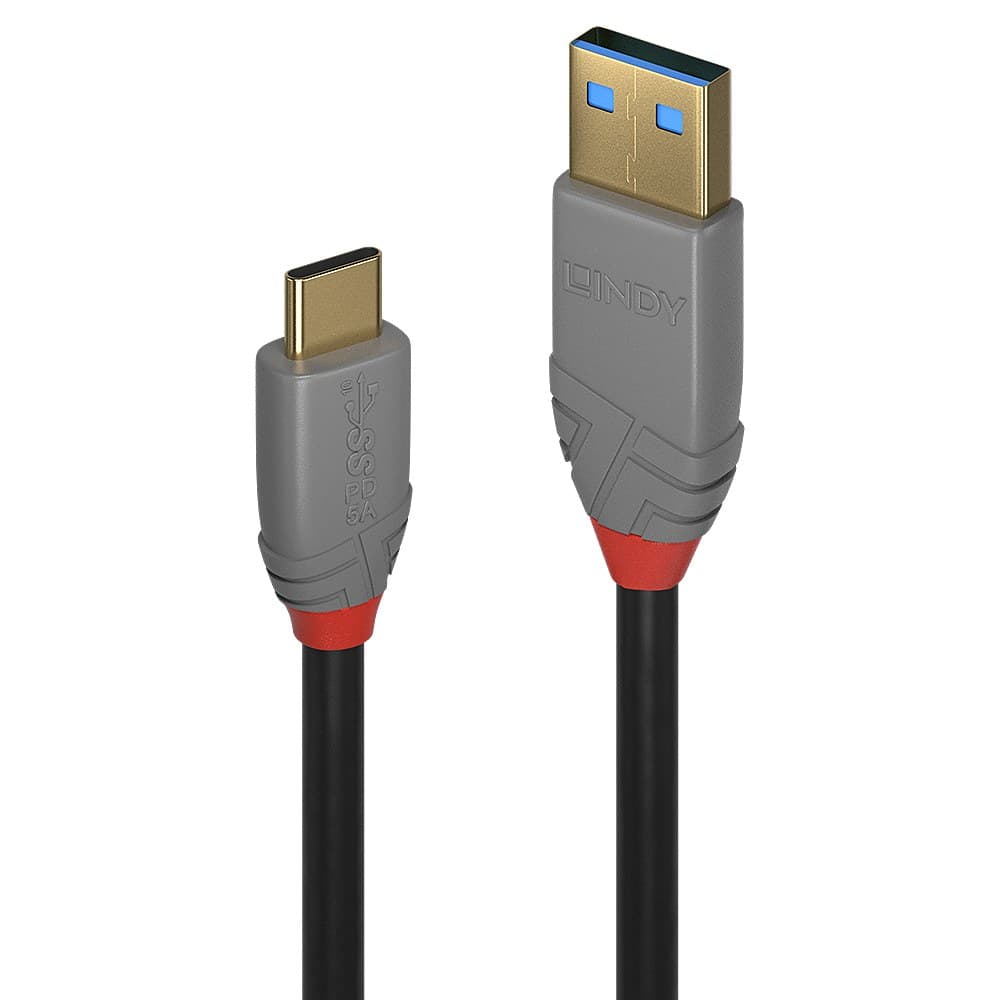 Lindy 2m USB 3.2 Type A to C Cable, 10Gbps, 5A, PD, Anthra Line - Image 1