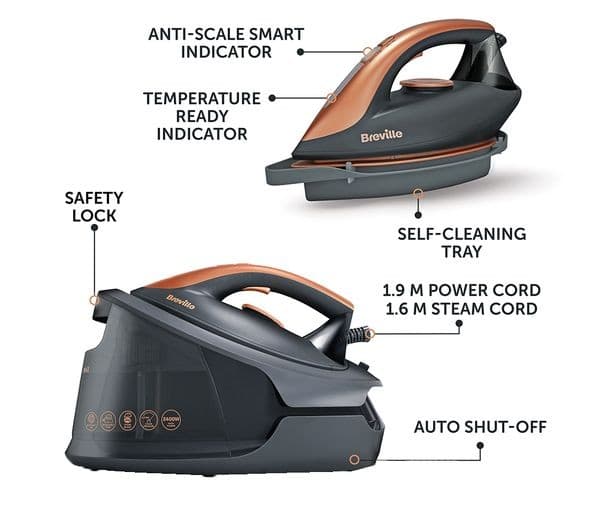 BREVILLE DiamondXpress VIN445 Steam Generator Iron - Dark Grey & Rose Gold - Image 2