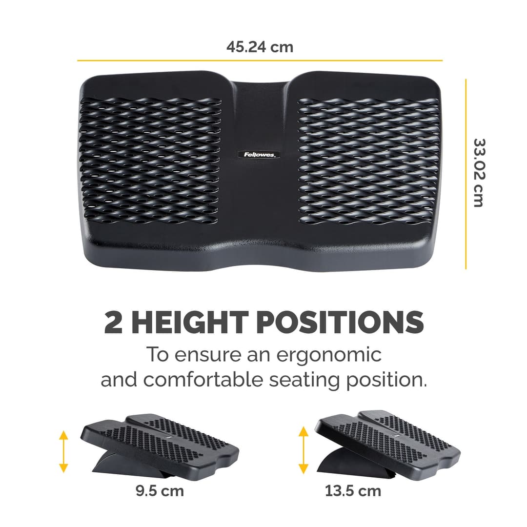 Fellowes Foot Rest Under Desk - Refresh Foot Support Ergonomic Foot Rest with 2 Height Adjustments & Massage Surface - Foot Rest Stool for Office & Home - Black - Image 3