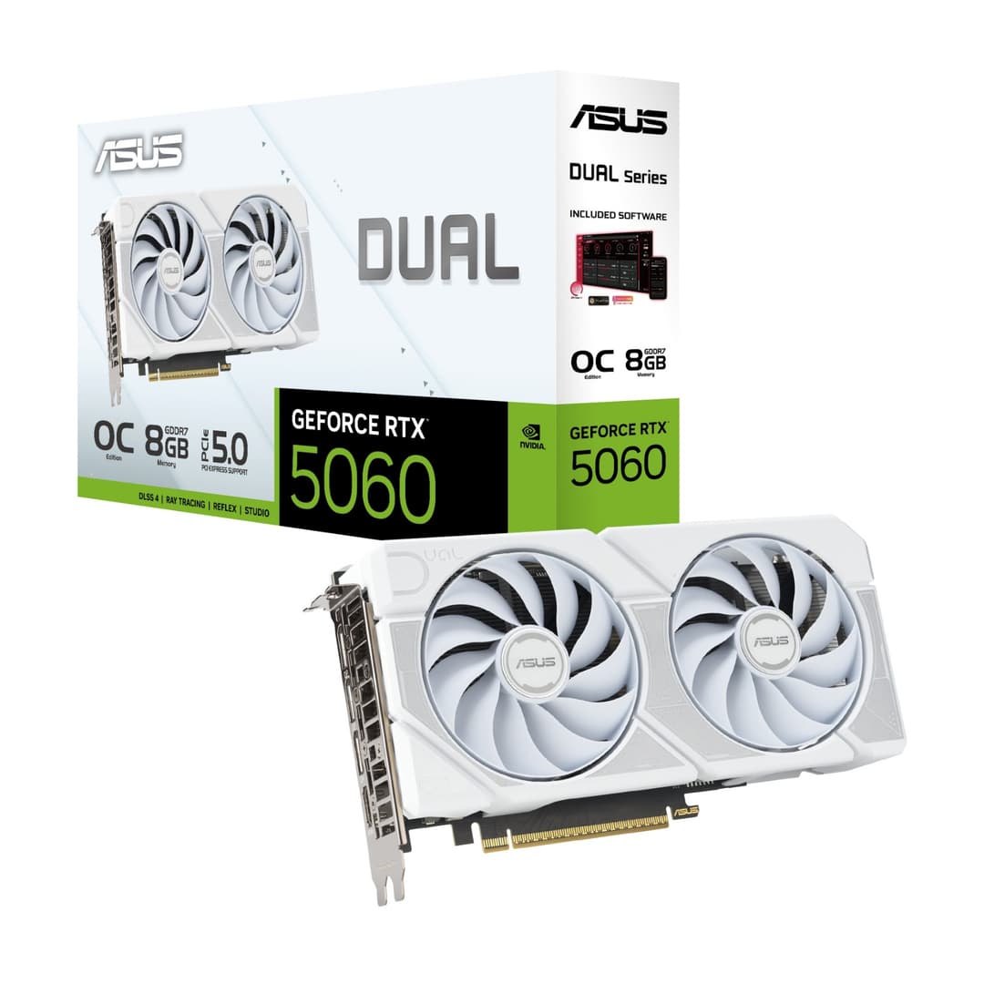 ASUS Dual GeForce RTX 5060 OC Edition 8GB GDDR7 Graphics Card - White - Image 1