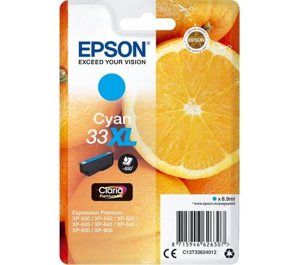 EPSON No. 33 Oranges XL Cyan Ink Cartridge