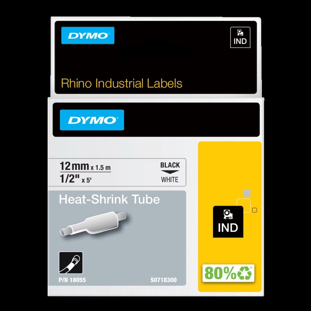 Dymo 18055 Rhino 12mm White heat Shrink Tube - S0718300