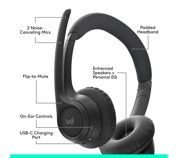 LOGITECH Zone 300 Wireless Headset - Graphite - Image 6