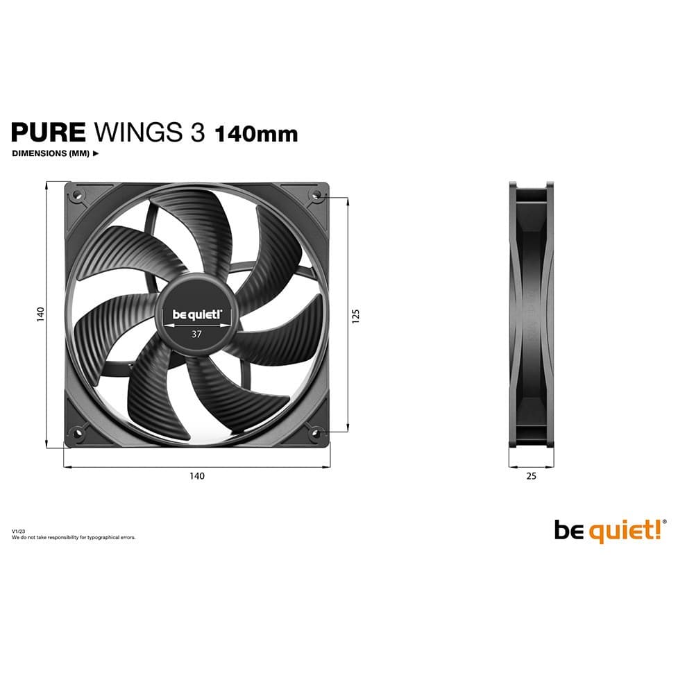 be quiet! Pure Wings 3 140mm 4-Pole Fan Motor Technology 3-pin PC Fan - Image 2