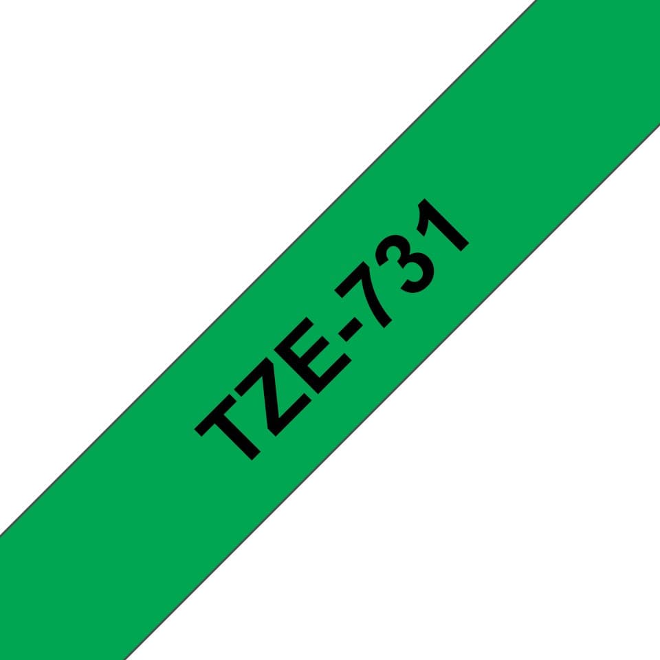 Brother TZe-731 Laminated Label Tape 12mm x 8m, Black on Green