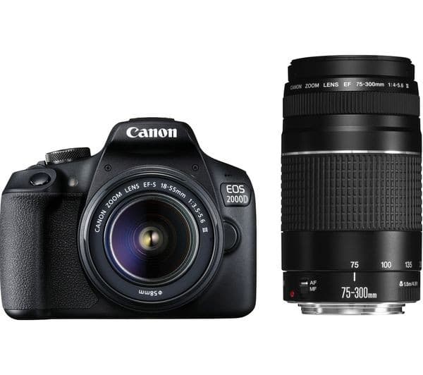 Canon EOS 2000D DSLR Camera - EF-S 18-55mm III + EF 75-300mm III Twin Lens Kit