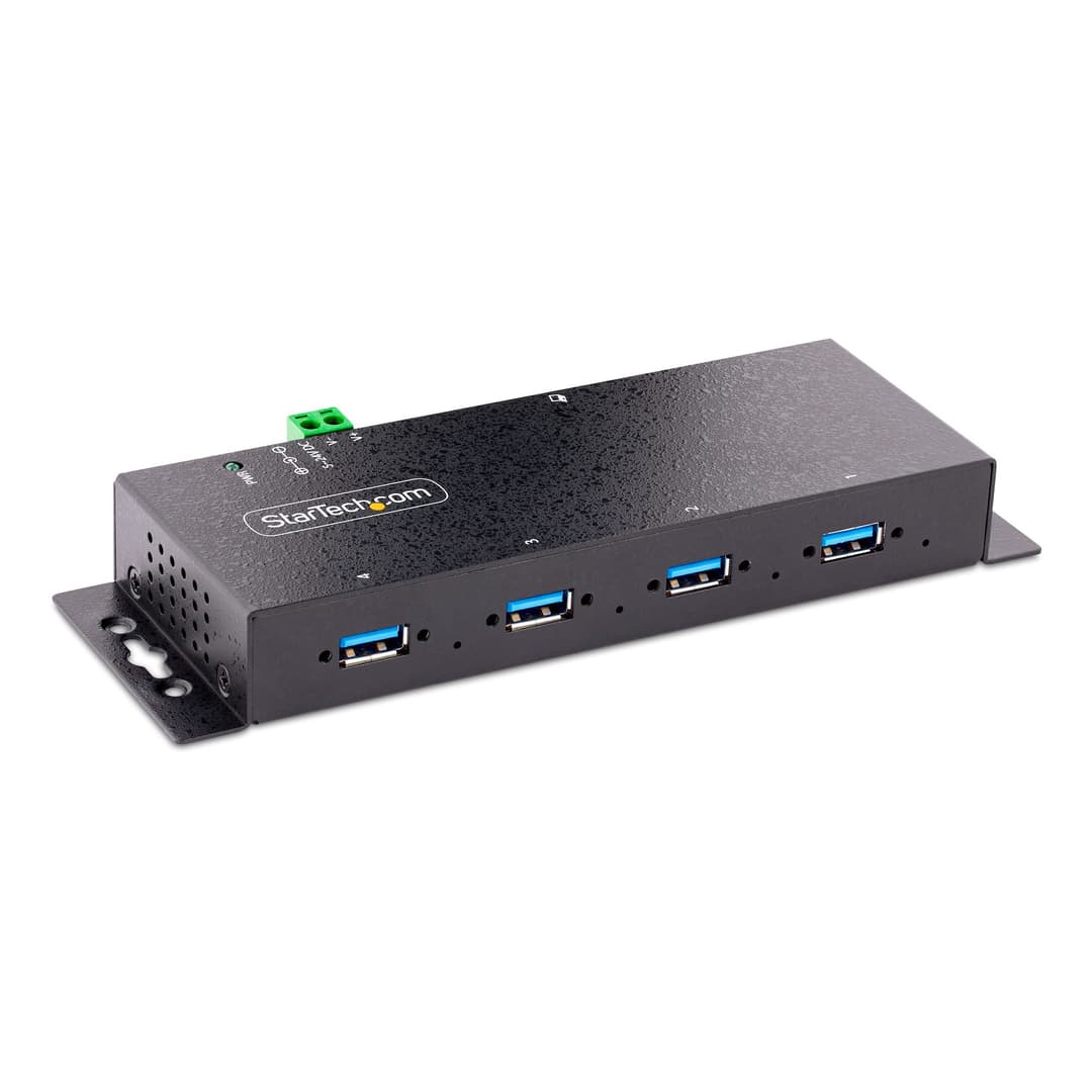 StarTech.com 4-Port Industrial USB 3.0 5Gbps Hub, Rugged USB Hub with ESD Protection, DIN/Wall/Desk Mountable USB-A Hub, USB Expander w/Locking Ports, Heavy Duty - TAA - Image 1
