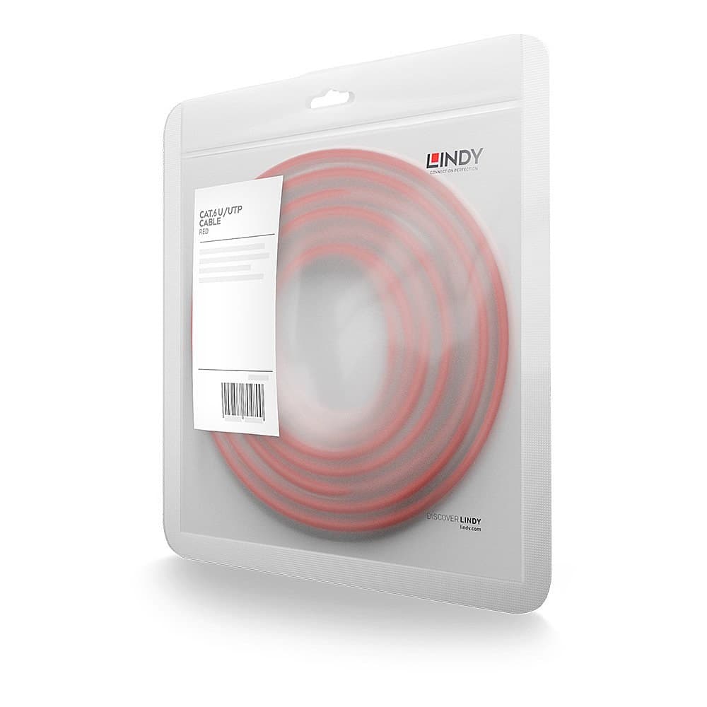 Lindy 0.5m Cat.6 U/UTP Ethernet Cable, Red - Image 2