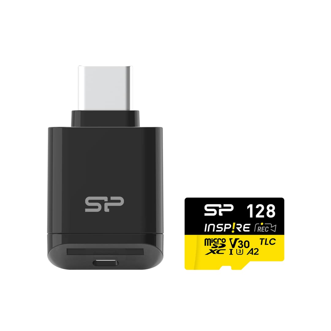 Silicon Power Inspire microSDXC UHS-I U3 V30 A2 4K Memory Card with USB Type-C Reader - 128GB - Image 1