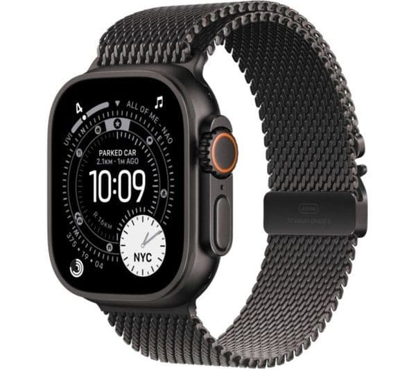 Apple Watch Ultra 3 GPS + Cellular 49mm Black Titanium Case with Black Titanium Milanese Loop - Large - Image 1