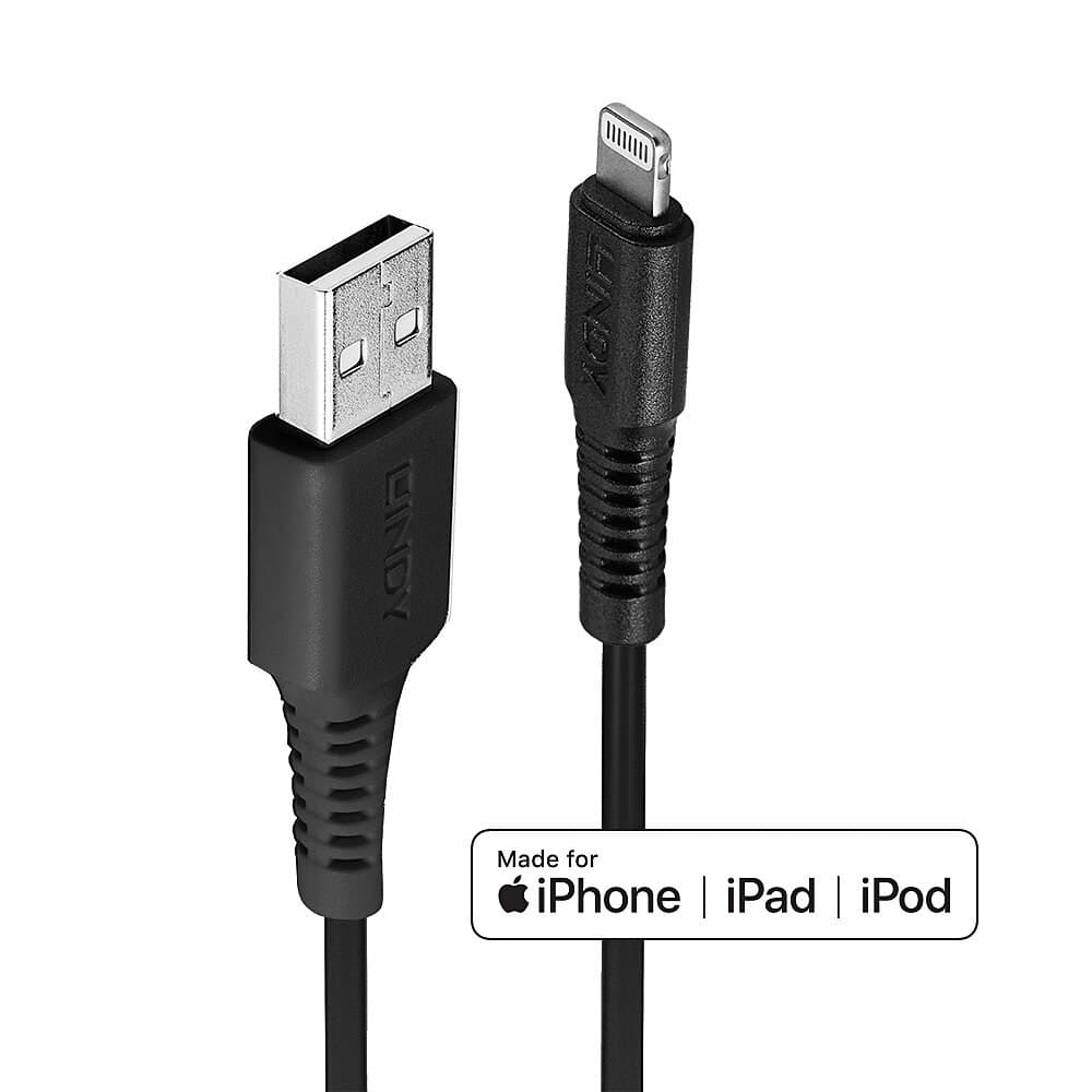 Lindy 0.5m USB to Lightning Cable, Black - Image 1