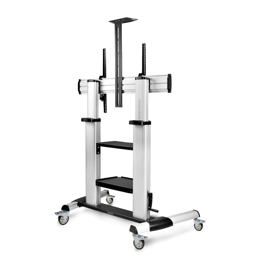 StarTech.com Rolling TV Cart/Stand On Wheels For 60-100inch Flat Screens Up To 220lb (100kg), Height Adjustment via Hand Crank, Mobile/Portable Trolley Mount - Image 2