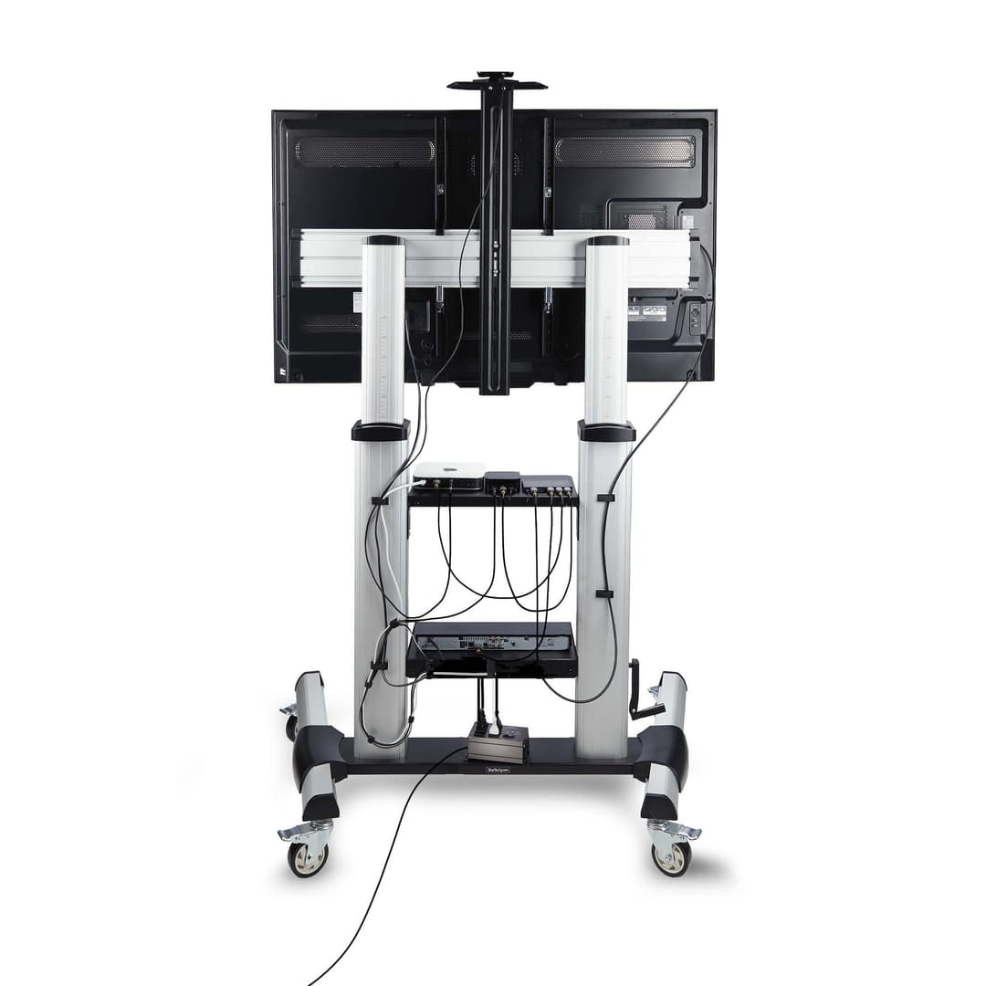 StarTech.com Rolling TV Cart/Stand On Wheels For 60-100inch Flat Screens Up To 220lb (100kg), Height Adjustment via Hand Crank, Mobile/Portable Trolley Mount - Image 4