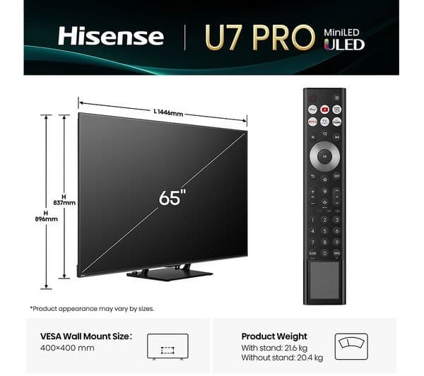 Hisense U7Q PRO 65" Mini LED 4K 165Hz Smart AI TV with Freely - Image 2
