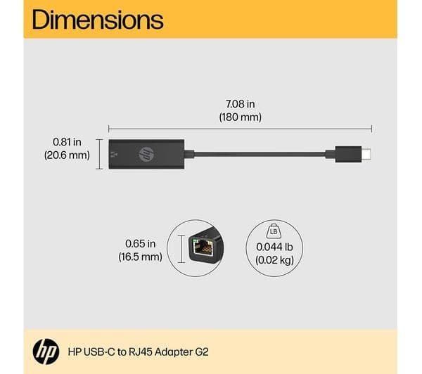 HP USB Type-C to RJ45 Gigabit Ethernet Adapter G2 Black (4Z534AA) - Image 4
