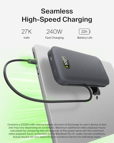 Belkin UltraCharge Pro 27000mAh 240W Power Bank with Integrated USB-C Cable - Charcoal - Image 5