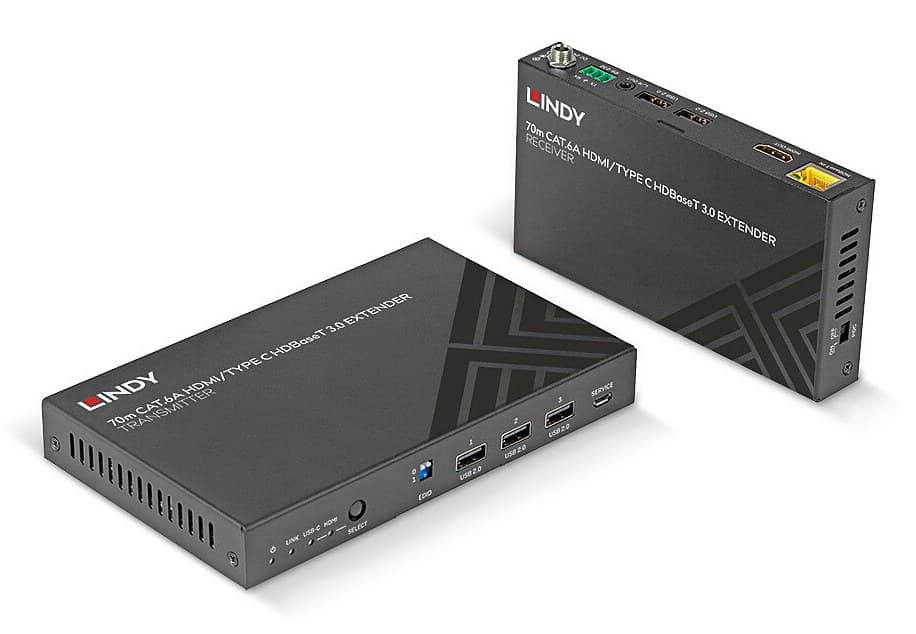 Lindy 70m Cat.6A HDMI 4K60 & Type C HDBaseT 3.0 KVM Extender - Image 1