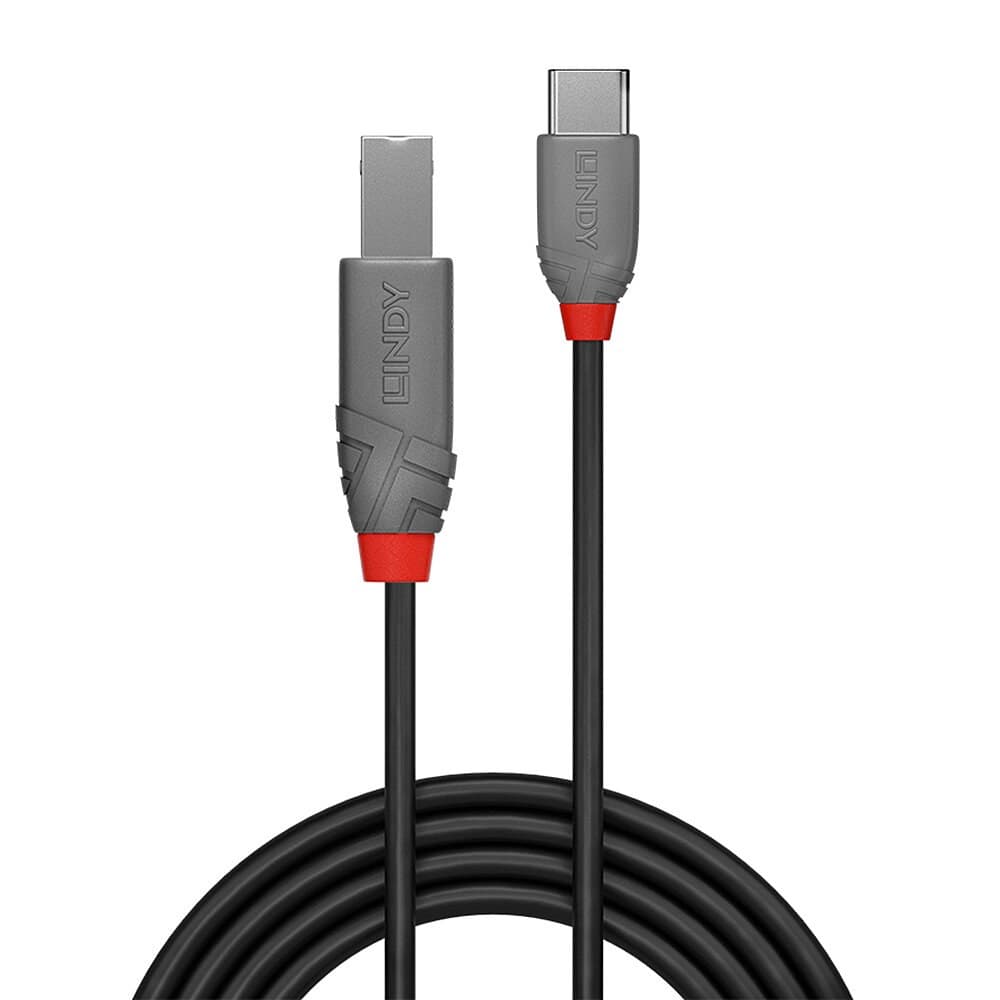 Lindy 2m USB 2.0 Type C to B Cable, Anthra Line - Image 2