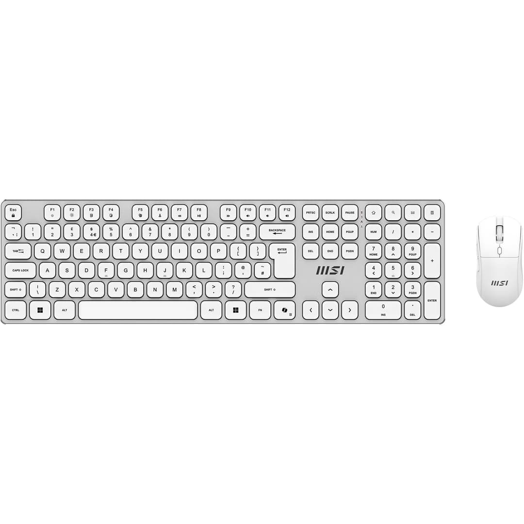 MSI FORGE K210 WIRELESS COMBO, QWERTY, UK Layout - Keyboard + Mouse Bundle, Scissor Switches, Low-Profile, 2.4GHz, 120-hour, rechargeable, USB 2.0, Mouse, 1600 DPI Optical Sensor, Symmetrical - Image 1