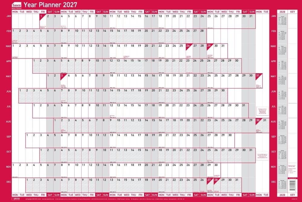 Sasco 2027 Mounted Original Year Wall Planner 915 x 610mm - Image 1