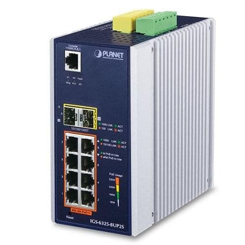 PLANET IP30 DIN-rail Industrial L3 8-Port 10/100/1000T + 2-Port 100/1000X SFP Managed Switch