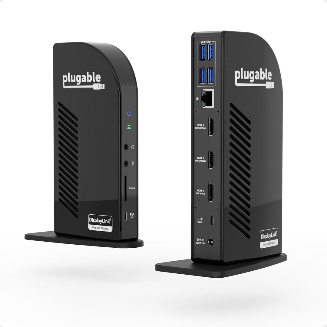 Plugable Technologies 13-in-1 USB-C Triple Monitor Docking Station with 100W Charging, Compatible with Windows, Mac, and Chrome with Thunderbolt 3 / 4 or USB-C (3x HDMI, 1x USB-C, 4x USB, Ethernet, SD Card Reader) - Image 1