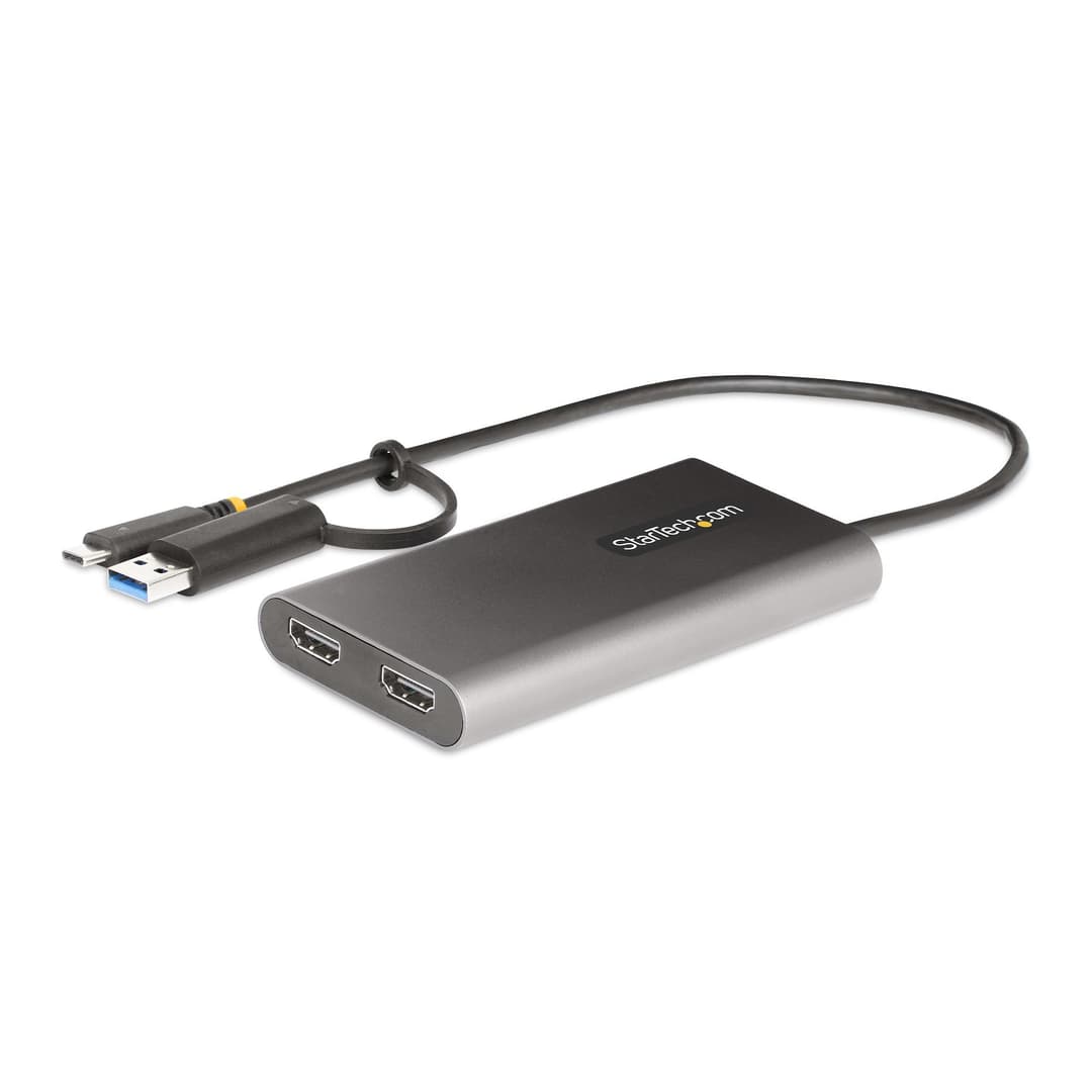 StarTech.com USB-C to Dual-HDMI Adapter - USB-C or A to 2x HDMI - 4K 60Hz - 100W Power Delivery Pass-Through - 1ft (30cm) Built-in Cable - USB to HDMI Multi-Monitor Converter for Laptop - TAA - Image 1