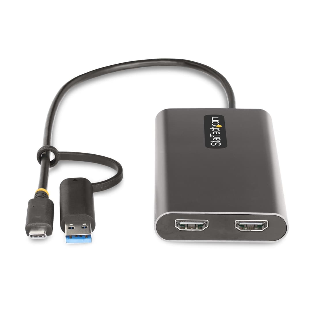 StarTech.com USB-C to Dual-HDMI Adapter - USB-C or A to 2x HDMI - 4K 60Hz - 100W Power Delivery Pass-Through - 1ft (30cm) Built-in Cable - USB to HDMI Multi-Monitor Converter for Laptop - TAA - Image 3