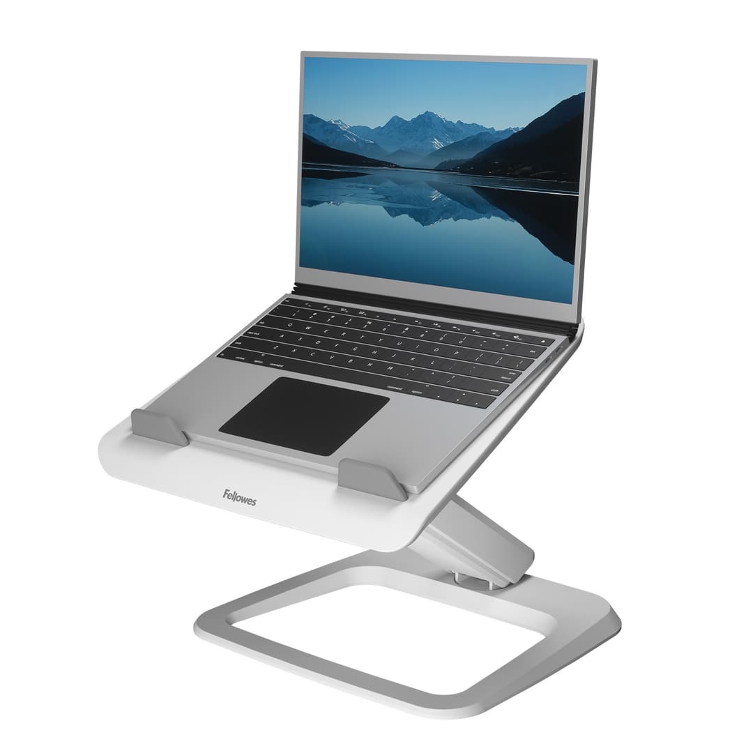 Fellowes Laptop Stand for Desk - Hana LT Laptop Stand for the Home and Office - Adjustable Laptop Stand with 3 Height Adjustments - Max Monitor Size 19", Max Weight 4.5KG - White - Image 1