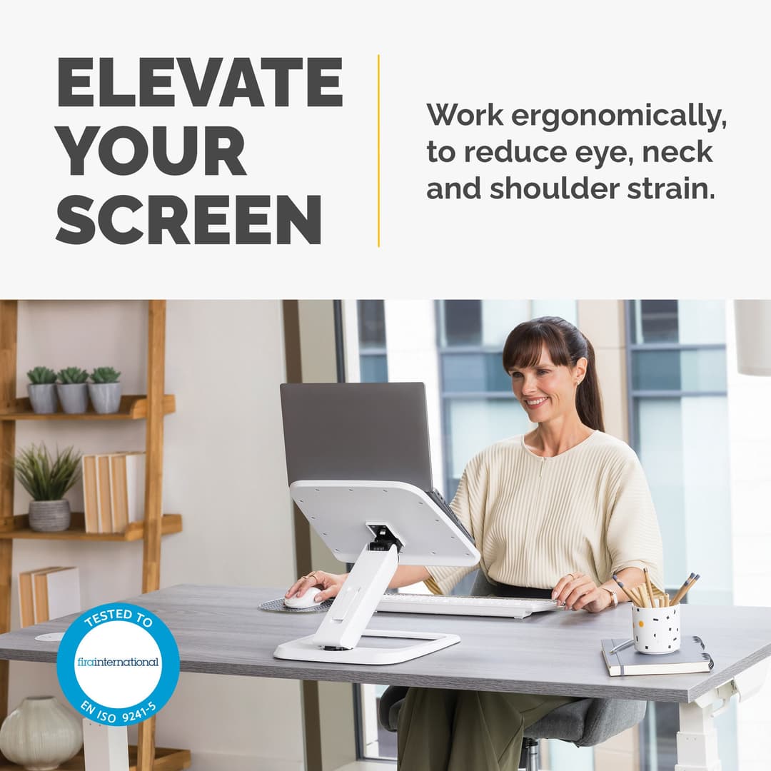 Fellowes Laptop Stand for Desk - Hana LT Laptop Stand for the Home and Office - Adjustable Laptop Stand with 3 Height Adjustments - Max Monitor Size 19", Max Weight 4.5KG - White - Image 2