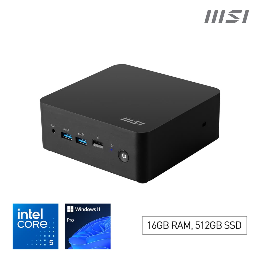 MSI Cubi NUC 1M Intel Core 5 120U Desktop PC, NUC, SFF, Mini Computer, HTPC, (16GB RAM, 512GB Storage, Windows 11 PRO), Intel Graphics/DDR5/Dual ThunderBolt 4/Dual HDMI/Dual LAN/WiFi 6E/BT 5.3/VESA - Image 1