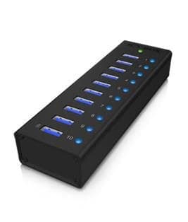 ICY BOX IB-AC6110 10-Port USB 3.0 Hub with Charging Port - Black - Image 1
