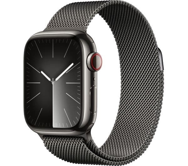 Apple Watch Series 9 GPS + Cellular 41mm Graphite Stainless Steel Case with Midnight Sport Band - S/M - Image 1