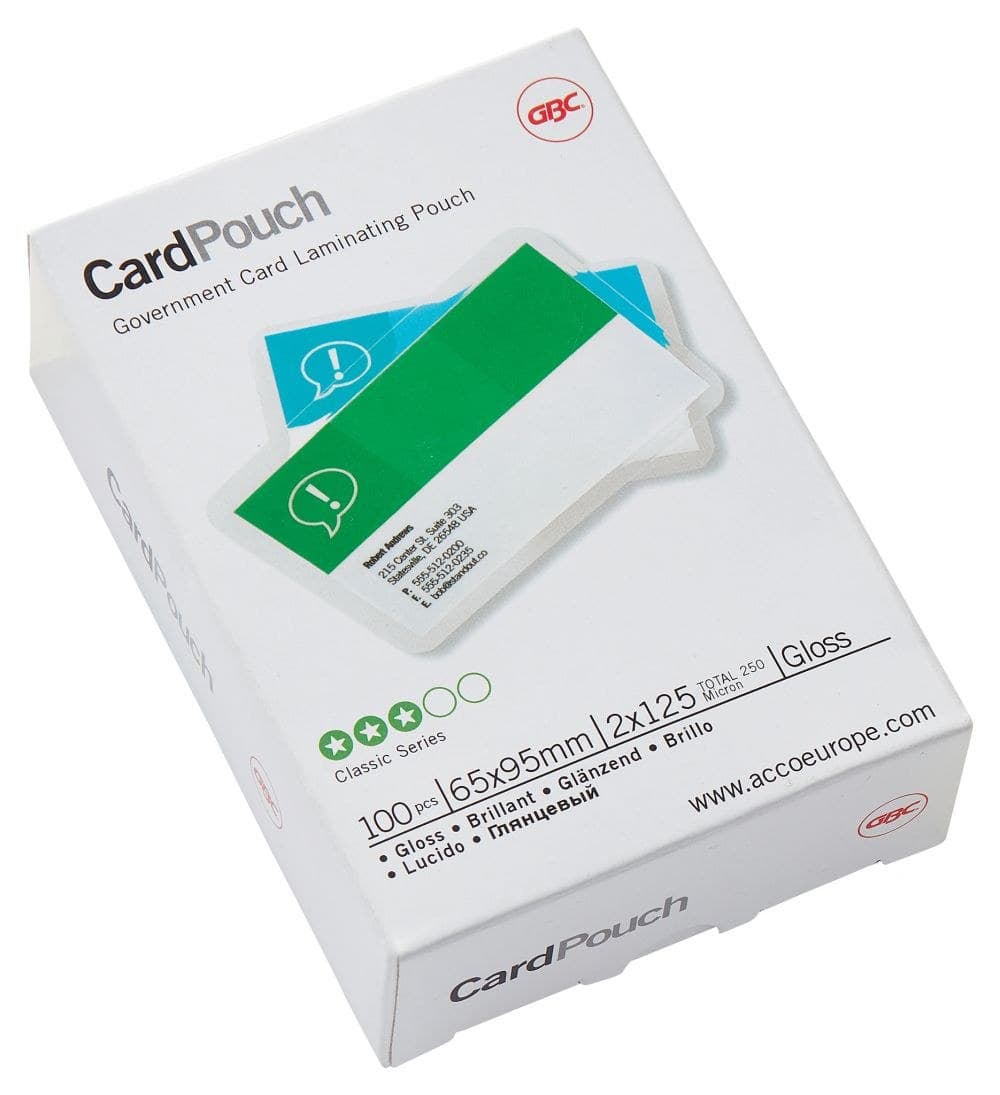 GBC 3740301 65x95mm Gloss Card Laminating Pouch 125 Micron 100Pk - Image 1