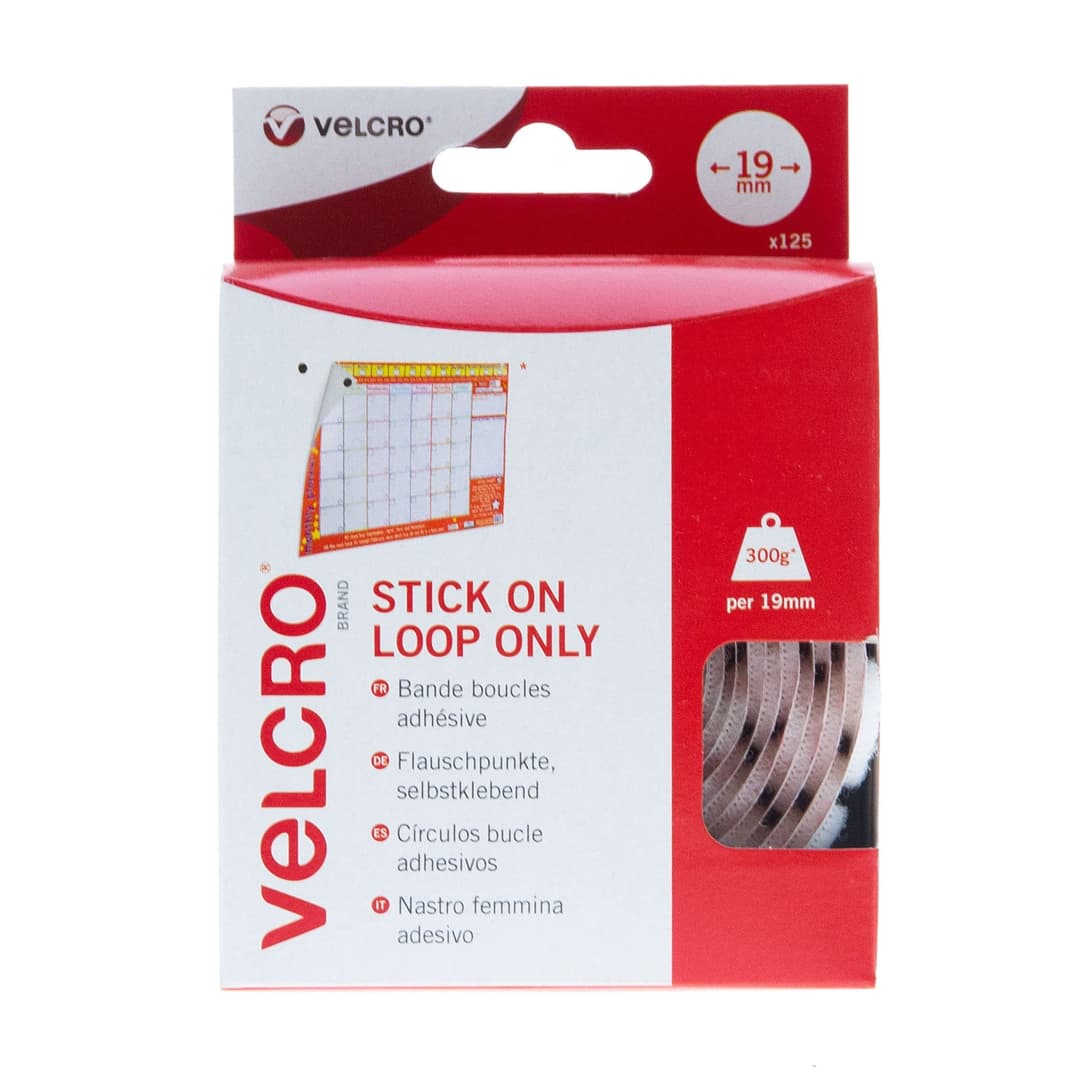 VELCRO® Brand | Stick On Coins | Loop Side only | Double Sided Self Adhesive Sticky Coins Perfect for Room Décor & Home, Office, Garage Use | White | 19mm x 19mm | Pack of 125 - Image 1