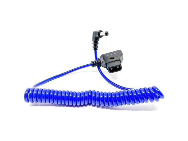 Kondor Blue D-Tap to DC Barrel Right-Angle Coiled Cable, 5.5x2.5mm, Blue #KB-700