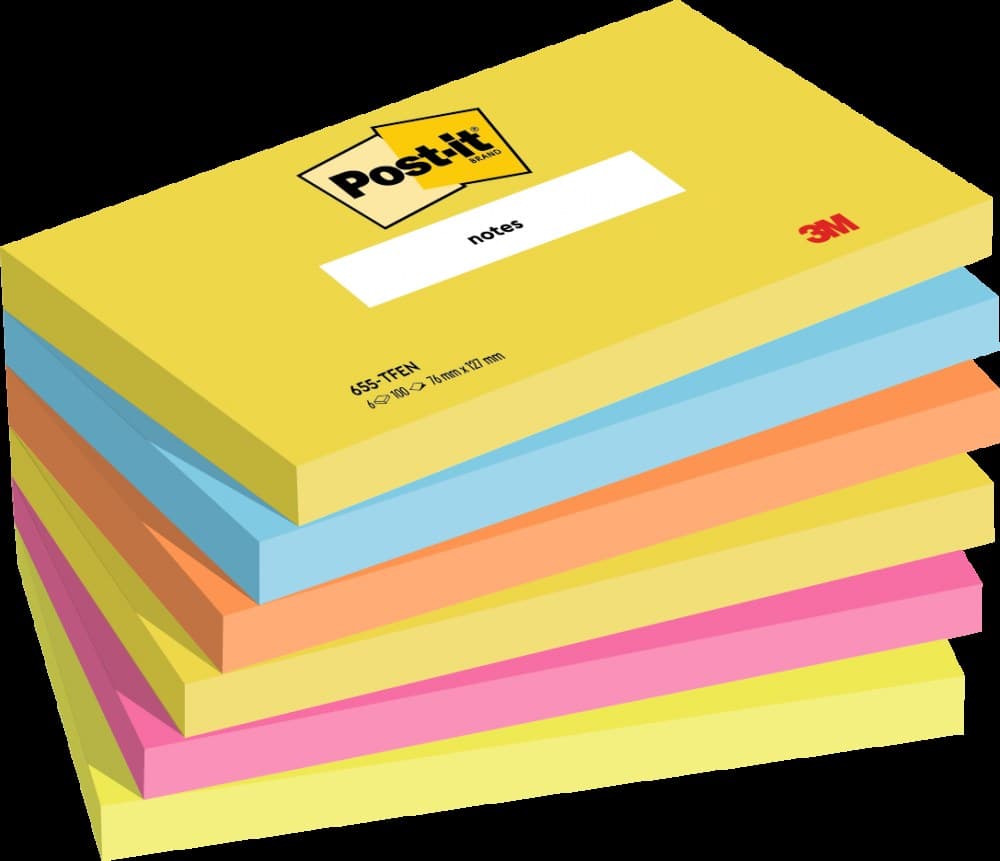 Post-it Pack of 6 Notes 76x127mm 100 Sheets Energetic Colours - Image 1